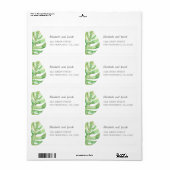 Étiquette Mariage d'été tropical. Adresse verte exotique (Feuille entière)