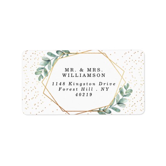 Étiquette Mariage d'huile d'or géométrique Eucalyptus (Devant)