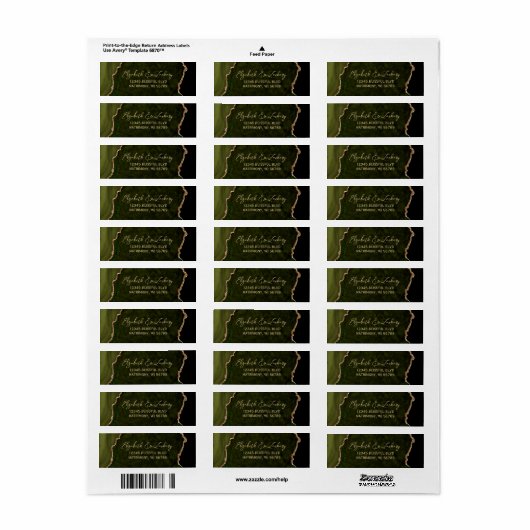 Étiquette Mariage du script d'agate vert olive Adresse de re (Feuille entière)