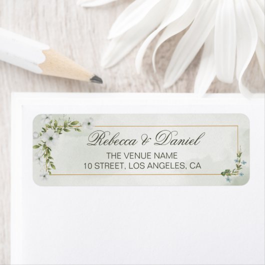 Étiquette Mariage Élégant aux Fleurs Blanches (En situation)