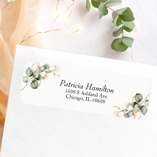 Étiquette Mariage Élégant avec Décoration de Verdure et Or