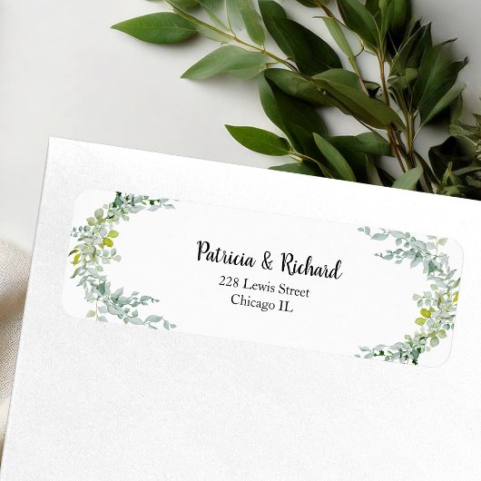 Étiquette Mariage élégant avec verdure d'eucalyptus
