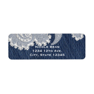 Étiquette Mariage Élégant de Jean en Denim et de Dentelle Bl