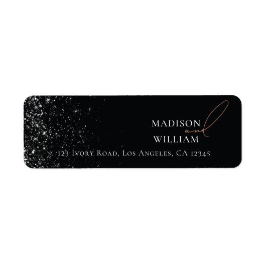 Étiquette Mariage élégant design noir avec Parties scintilla (Devant)