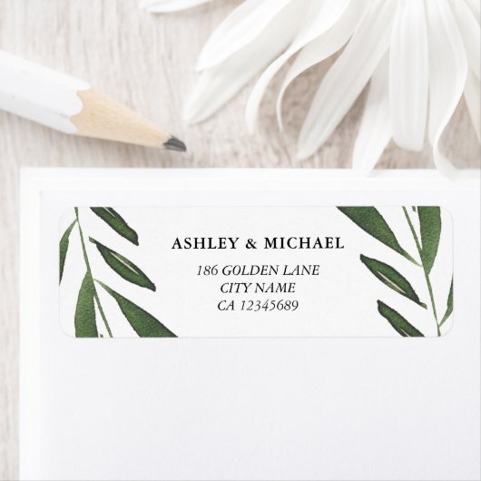 Étiquette Mariage Élégant Moderne Feuille Aquarelle Verte (En situation)