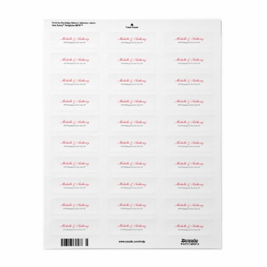 Étiquette Mariage Élégant Script Créatif Rouge Blanc (Feuille entière)