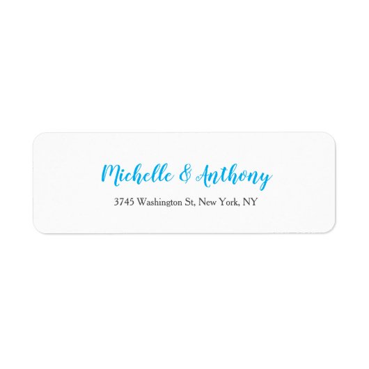 Étiquette Mariage Élégant Script Creative Sky Blue Blanc (Devant)