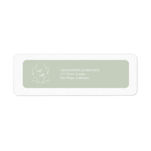 Étiquette Mariage Élégant Vert Sauge Blanc Monogramme