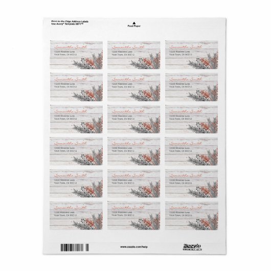 Étiquette Mariage en bois blanchi en hiver rustique (Feuille entière)