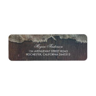 Étiquette Mariage en bois de grange de pays de toile de jute