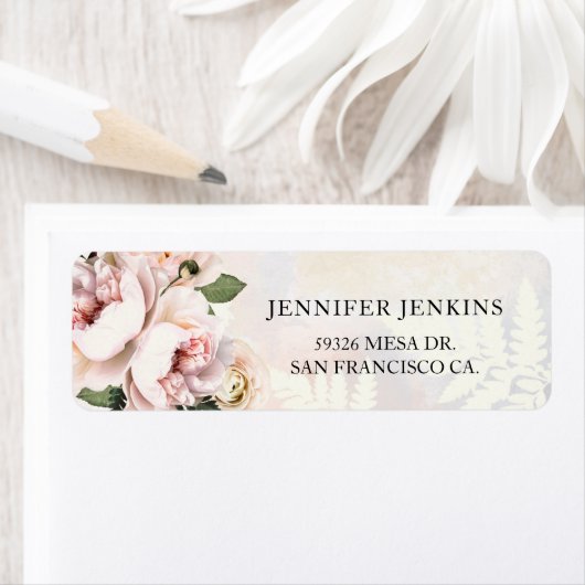 Étiquette Mariage en rose saumon floral (En situation)