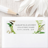 Étiquette Mariage encadré vert & feuille d'or Adresse de ret (En situation)