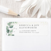 Étiquette Mariage Eucalyptus & Gold Confetti (En situation)