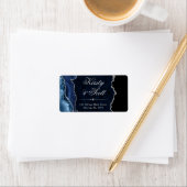 Étiquette Mariage Faux Paillettes Agate Bleu & Argent (En situation)