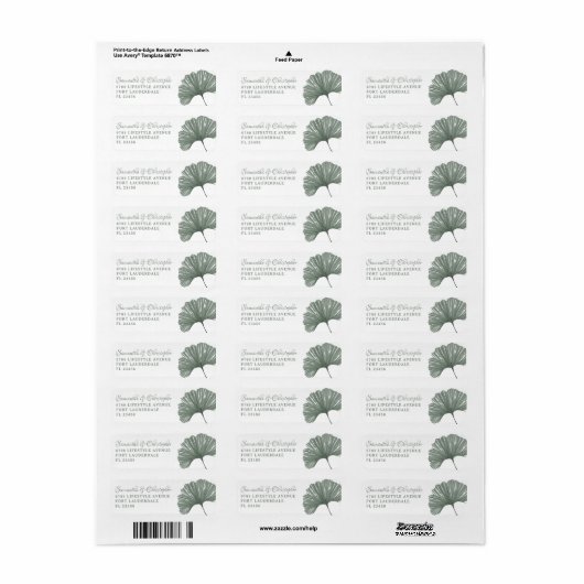 Étiquette Mariage feuille de Ginkgo vert Sage simple (Feuille entière)