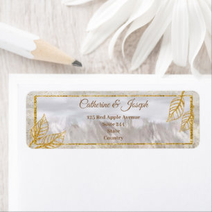 Étiquette Mariage Feuilles de Châtaignier Or d'Automne