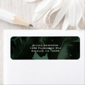 Étiquette Mariage Feuilles Tropicales Chic Vert & Noir (En situation)