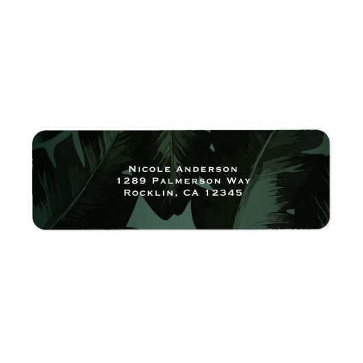 Étiquette Mariage Feuilles Tropicales Chic Vert & Noir (Devant)