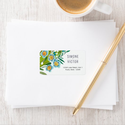 Étiquette Mariage Fleur bleu et vert Lys de la Vallée (En situation)