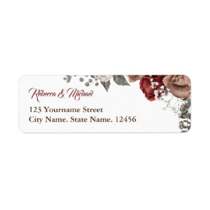 Étiquette Mariage Fleur de Roses Rouge Bourgogne