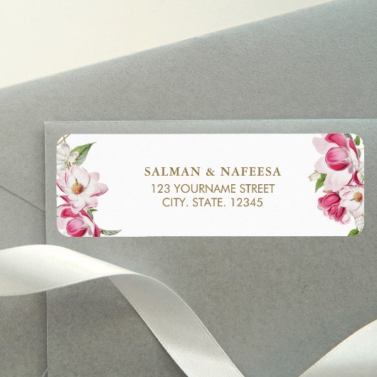 Étiquette Mariage Fleur Rose Or