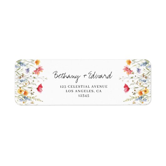 Étiquette Mariage Fleur sauvage aquarelle Adresse de retour (Devant)