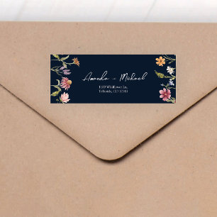 Étiquette Mariage Fleur sauvage bleu de la Marine Adresse de