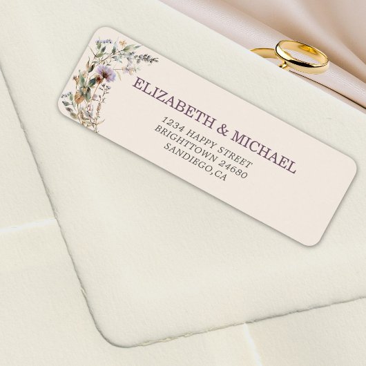 Étiquette Mariage fleur sauvage Élégant Adresse moderne