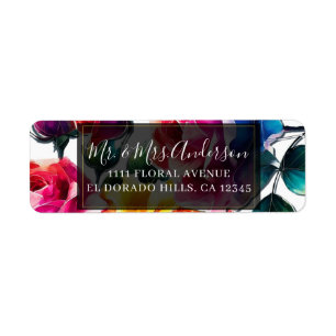 Étiquette Mariage Fleur Vibrant Roses Arc-en-ciel Noir & Bla