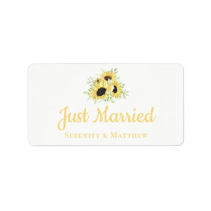 Étiquette Mariage Fleuris Aquarelle Tournesol Just Married