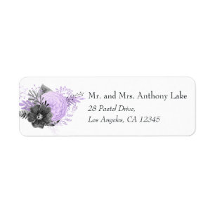 Étiquette Mariage Fleuris Pastel Lilas et Charbon