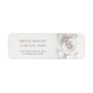 Étiquette Mariage Fleurs Roses 3D Blanches
