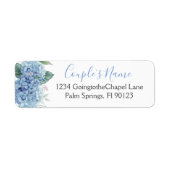 Étiquette Mariage Floral Aquarelle Hydrangeas Bleus (Devant)