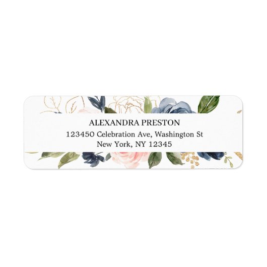 Étiquette Mariage floral bleu et rose pâle Chic Na (Devant)