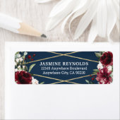 Étiquette Mariage floral bleu marine Bourgogne bleu rose (En situation)