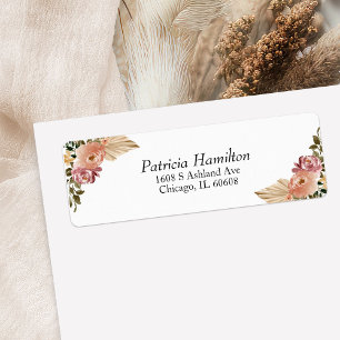 Étiquette Mariage Floral Bohème aux Couleurs Neutres Élégant