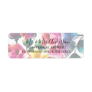 Étiquette Mariage Floral Coloré Vibrant Roses Arc-en-ciel