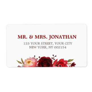 Étiquette Mariage floral de la Bourgogne Marsala Rouge Roses