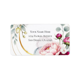 Étiquette Mariage floral de pivoines et d'orchidées avec aur