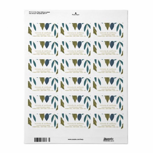 Étiquette Mariage floral feuille rustique (Feuille entière)