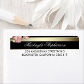 Étiquette Mariage Floral Gold Black and White Stripes (En situation)