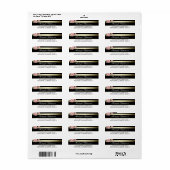 Étiquette Mariage Floral Gold Black and White Stripes (Feuille entière)