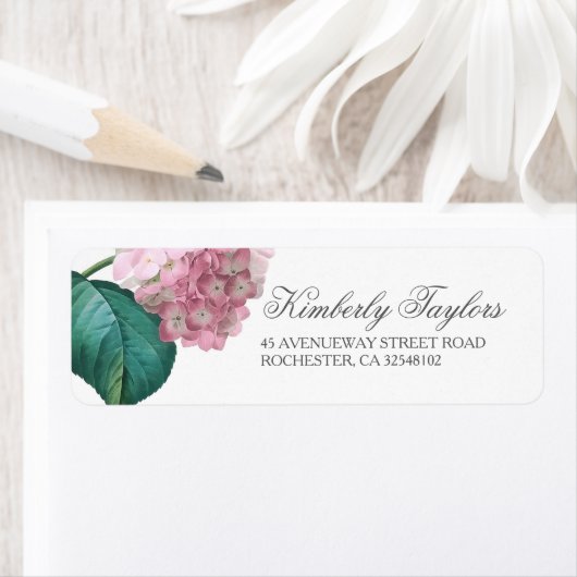 Étiquette Mariage Floral Hydrangea rose (En situation)