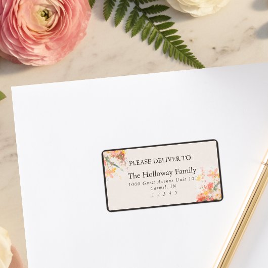 Étiquette Mariage Floral Peint au Rose Romantique