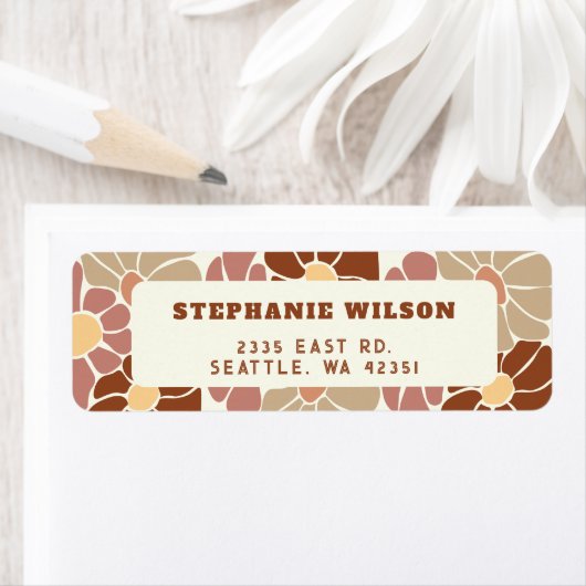 Étiquette Mariage Floral Rétro Groovy Boho Chic Terracotta (En situation)