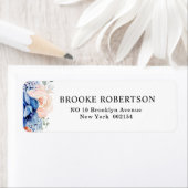 Étiquette Mariage floral rose bleu marine (En situation)