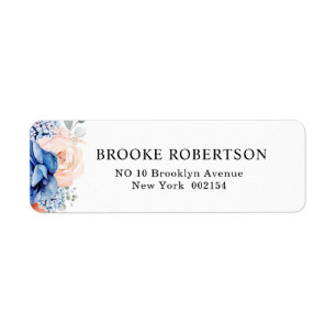 Étiquette Mariage floral rose bleu marine
