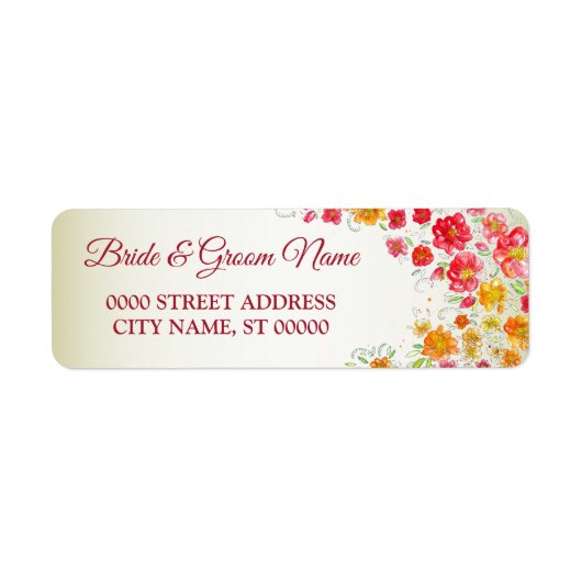 Étiquette Mariage Floral rose rouge Adresse de retour (Devant)