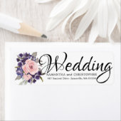 Étiquette Mariage Floral Rose Violet Retourner l'adresse Éti (En situation)