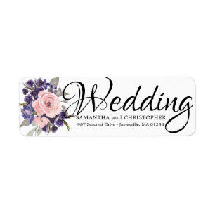 Étiquette Mariage Floral Rose Violet Retourner l'adresse Éti